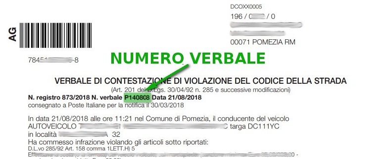 Immagine che descrive come recuperare il numero verbale